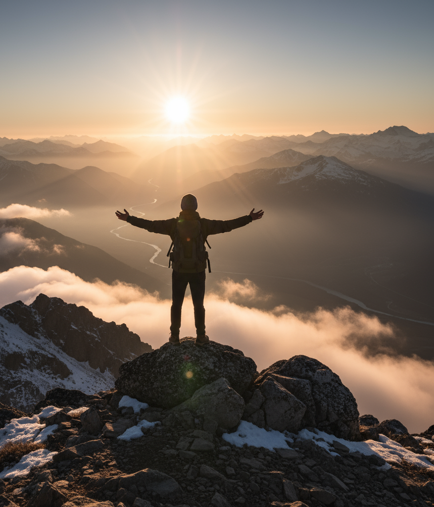 mountains-epic-guy-facing-sunrise